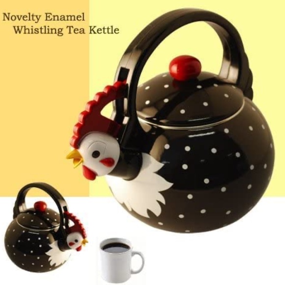 Whistling Tea Kettle for Stove Top Rooster Decor Enamel on Steel, Supreme Housew - Picture 2 of 5